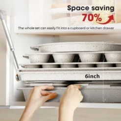 Itopfox 10-Piece Nonstick Bakeware Set With Silicone Handles, Includes Cookie Sheets, Cake Pan, Loaf Pan, Pizza Pan, Muffin Pan, White -Kitchen Chef GUEST 5b0cb817 dff8 4ce4 b69a aca3888d4699