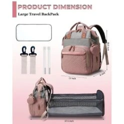 Itopfox Waterproof 3-in-1 Baby Diaper Backpack With Foldable Changing Pad, Large Capacity, USB Port, Pink-Grey -Kitchen Chef GUEST 5c56b7e6 a992 4e6b ad10 53578797f780