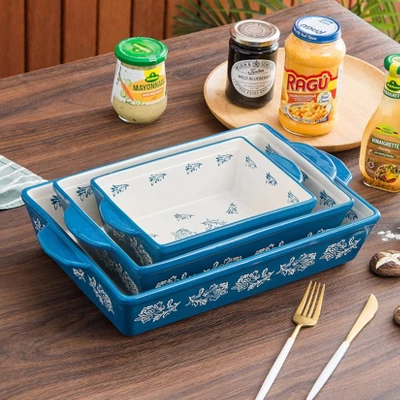 Itopfox 3-Piece Ceramic Baking Dish Set For Lasagna, Casseroles, Gratin & Desserts, Oven, Microwave & Freezer Safe, Rose Pattern Design 8 Itopfox 3-Piece Ceramic Baking Dish Set For Lasagna, Casseroles, Gratin & Desserts, Oven, Microwave & Freezer Safe, Rose Pattern Design - Image 6