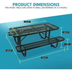 Itopfox Outdoor Steel Picnic Table With Umbrella Hole, Heavy-Duty Weatherproof Dining Table For Patio, Backyard, Garden, Rustproof Finish, Green