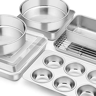 Itopfox Stainless Steel Bakeware Set, 9-Piece For Cake Cookie Loaf Muffin, Includes Round Square Rectangle Pans With Lid & Rack, Dishwasher Safe 9 Itopfox Stainless Steel Bakeware Set, 9-Piece For Cake Cookie Loaf Muffin, Includes Round Square Rectangle Pans With Lid & Rack, Dishwasher Safe - Image 7