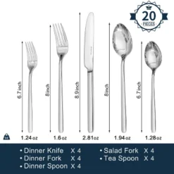 Itopfox 20-Piece Stainless Steel Flatware Set For 4, Mirror Polished Cutlery Set, Dishwasher Safe For Home, Restaurant, Wedding, Party (Silver) -Kitchen Chef GUEST 5e17658c acf0 479d 93a2 757b13cefe85