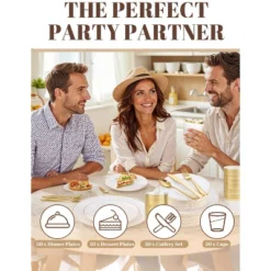 Itopfox 300PCS White And Gold Plastic Dinnerware Set For 50 Guests Includes Dinner Plates, Cake Plates, Cutlery, Cups For Wedding, Birthday -Kitchen Chef GUEST 5ecd5d3d febe 47d9 985e 0c367262ccdf