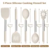 Itopfox 5-Piece Silicone Kitchen Utensil Set With Stainless Steel Handles For Nonstick Cookware, Heat-Resistant & Easy To Clean, Khaki -Kitchen Chef GUEST 5ee97f51 44ab 4b46 a5a4 f5345721ad49