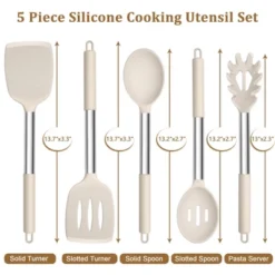 Itopfox 5-Piece Silicone Kitchen Utensil Set With Stainless Steel Handles For Nonstick Cookware, Heat-Resistant & Easy To Clean, Khaki