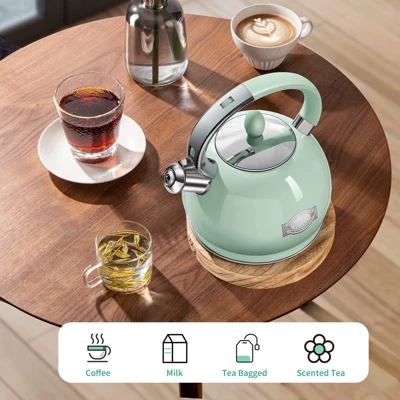 Itopfox Stainless Steel Whistling Tea Kettle With Cool Touch Handle, 2.64 Quart Induction Compatible Stovetop Teapot In Mint Green 7 Itopfox Stainless Steel Whistling Tea Kettle With Cool Touch Handle, 2.64 Quart Induction Compatible Stovetop Teapot In Mint Green - Image 5