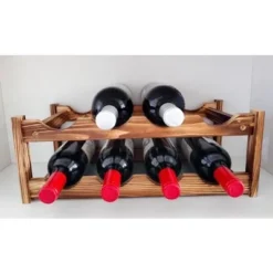 Itopfox 8-Bottle Wine Rack - Premium Carbonized Pine Wood, Two-Tier Countertop Design For Kitchen, Dining Room Or Bar -Kitchen Chef GUEST 6061f0c3 09c6 4883 9b16 dbff8b5bd457