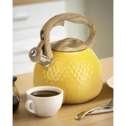 Itopfox Stovetop Teapot With Loud Whistle, Food Grade Stainless Steel And Smooth Wood Handle, Elegant Yellow Design For Tea, Coffee, Hiking, Picnic -Kitchen Chef GUEST 60cd2358 91ac 4a62 b9d7 a18a1042ac0d