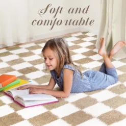 Itopfox Super Soft Fluffy Checkered Shaggy Area Rug, Beige And White Fuzzy Carpet For Living Room Bedroom Kids Room Nursery Dorm Home Decor -Kitchen Chef GUEST 60efa88b aba5 4c1a 82b8 a9061eda04c0