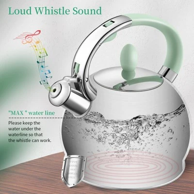 Itopfox Stainless Steel Whistling Tea Kettle With Cool Touch Handle, 2.64 Quart Induction Compatible Stovetop Teapot In Mint Green 3 Itopfox Stainless Steel Whistling Tea Kettle With Cool Touch Handle, 2.64 Quart Induction Compatible Stovetop Teapot In Mint Green