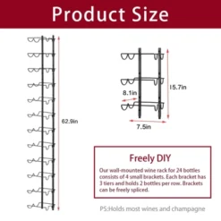 Itopfox 24 Bottle Wall Mounted Wine Rack, Adjustable Height For Wine, Liquor, Champagne, Matte Black Metal Rack For Kitchen, Bar, Wine Cellar -Kitchen Chef GUEST 61d6bda9 57e3 4761 abc3 4b9da0010bd0