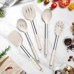 Itopfox 5-Piece Silicone Kitchen Utensil Set With Stainless Steel Handles For Nonstick Cookware, Heat-Resistant & Easy To Clean, Khaki -Kitchen Chef GUEST 62ea65dc 4722 4436 8f69 eedea7ba5114