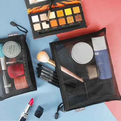 Itopfox 6-Pack Mesh Cosmetic Pouches With Zipper For Makeup, Toiletries, And Organizing Home Or Office Essentials (Black) 6 Itopfox 6-Pack Mesh Cosmetic Pouches With Zipper For Makeup, Toiletries, And Organizing Home Or Office Essentials (Black) - Image 4