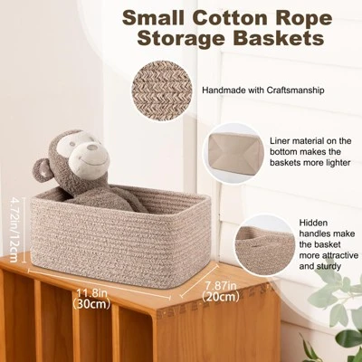 Itopfox 3 Pack Small Storage Baskets For Organizing, Cute Woven Decorative Gift Baskets For Shelves, Mini Closet Organizer Bins With Handles 3 Itopfox 3 Pack Small Storage Baskets For Organizing, Cute Woven Decorative Gift Baskets For Shelves, Mini Closet Organizer Bins With Handles