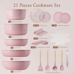 Itopfox 21-Piece Nonstick Pots And Pans Set With Removable Handles, Ceramic Cookware For RV Kitchen, Induction Compatible, Stackable Design, Pink -Kitchen Chef GUEST 6776a4fa e9bb 4a49 b956 0f3329f19680