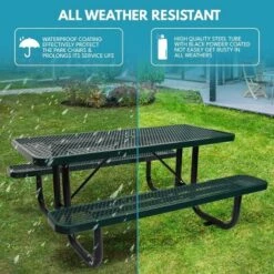 Itopfox Outdoor Steel Picnic Table With Umbrella Hole, Heavy-Duty Weatherproof Dining Table For Patio, Backyard, Garden, Rustproof Finish, Green -Kitchen Chef GUEST 67d20534 deef 41b3 801a ab99fede480c