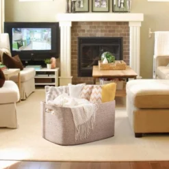 Itopfox Woven Blanket Storage Basket With Handle, Cotton Rope Basket For Organizing, Blanket Basket For Living Room, Toy Basket For Nursery, Brown -Kitchen Chef GUEST 68ec2f02 e8a1 4ccc b293 b2a616896e72