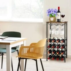 Itopfox Rustic Wine Rack Freestanding Floor, Wine Holder Stand With Storage Shelf For 16 Bottles, Kitchen Dining Room Office Bar Decor -Kitchen Chef GUEST 69418f86 2982 491a 8f55 ede6c392192e