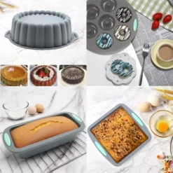 Itopfox 49-Piece Silicone Bakeware Set, Heat-Resistant Nonstick Baking Pans For Cake, Bread, Muffin, Includes Measuring Cups & Spoons, Light Grey
