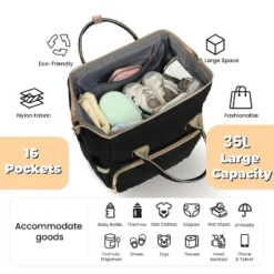 Itopfox Large Waterproof Diaper Backpack With Changing Pad, Pacifier Case, 16 Pockets, Insulated Bottle Holders, Stroller Straps, Black -Kitchen Chef GUEST 6c57d8fc 4693 4671 95d9 69bf08253414
