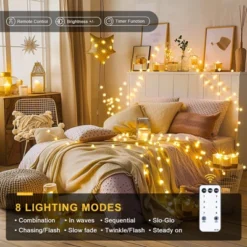 Itopfox 100 LED Connectable Globe String Lights Indoor Bedroom, Warm White Christmas Fairy Lights With Remote, 8 Modes Hanging For Room Classroom