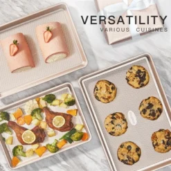 Itopfox Nonstick Cookie Sheet Pan Set Of 3, Heavy Duty Baking Trays With Diamond Texture, Oven Safe For Even Baking, Elegant Champagne Gold Finish -Kitchen Chef GUEST 6d52dfa1 fcfb 4f0c a364 a1c9579b81ff