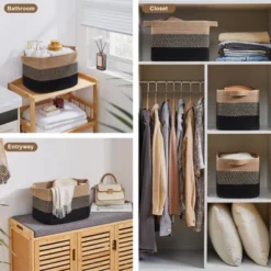 Itopfox Woven Storage Basket Set Of 3, Decorative Organizer Bins For Shelves, Closet, Toys, Books, Nursery - Black & Brown -Kitchen Chef GUEST 6e289ba2 b88c 4c4b aa1a fe6414f92f98