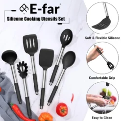 Itopfox 14-Piece Silicone Cooking Utensil Set With Holder, Spatula, Ladle, Spoon, Tong For Nonstick Cookware, Heat Resistant & Stainless Steel Handle -Kitchen Chef GUEST 6f4dcbe6 c7c7 4386 9a88 4cf25e3114b2