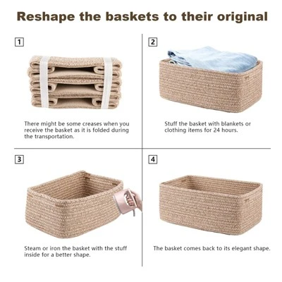 Itopfox 3 Pack Small Storage Baskets For Organizing, Cute Woven Decorative Gift Baskets For Shelves, Mini Closet Organizer Bins With Handles 9 Itopfox 3 Pack Small Storage Baskets For Organizing, Cute Woven Decorative Gift Baskets For Shelves, Mini Closet Organizer Bins With Handles - Image 7