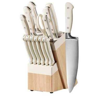 Itopfox 14-Piece Forged High Carbon Stainless Steel Knife Set With Block, Sharp Blade Cutlery, Dishwasher Safe, Cream 11 Itopfox 14-Piece Forged High Carbon Stainless Steel Knife Set With Block, Sharp Blade Cutlery, Dishwasher Safe, Cream - Image 9