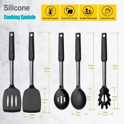 Itopfox Silicone Spatula And Cooking Spoon Set, 5-Pack Non-Stick Kitchen Utensils With Heat Resistant Stainless Steel Handle, Solid & Slotted Spoons 7 Itopfox Silicone Spatula And Cooking Spoon Set, 5-Pack Non-Stick Kitchen Utensils With Heat Resistant Stainless Steel Handle, Solid & Slotted Spoons - Image 5