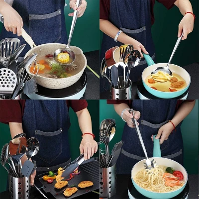 Itopfox Stainless Steel Cooking Utensils Set, 13 Pieces Kitchen Tools Set With Holder, Non-Stick, Heat Resistant, Dishwasher Safe 7 Itopfox Stainless Steel Cooking Utensils Set, 13 Pieces Kitchen Tools Set With Holder, Non-Stick, Heat Resistant, Dishwasher Safe - Image 5
