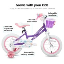 Itopfox Angel Girls Bike For Toddlers And Kids With Training Wheels & Basket, Handbrake & Kickstand, Perfect For Riding Fun
