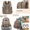 Itopfox Vegan Leather Diaper Backpack With Waterproof Changing Pad, 20 Pockets, Fits 15.6" Laptop, Stroller Straps, Taupe