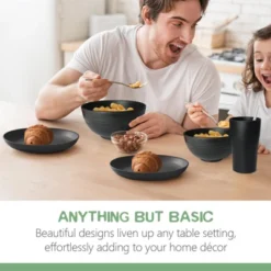 Itopfox 80-Piece Kitchen Plastic Wheat Straw Dinnerware Set, Includes Plates, Cups & Flatware, Dishwasher Safe, Unbreakable For Outdoor Use, Black -Kitchen Chef GUEST 75110053 f726 4370 9803 76ba875df2f8