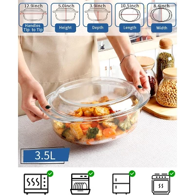 Itopfox Oval Glass Casserole Dish With Lid, Microwave & Oven Safe Bakeware, Covered Glass Dish For Baking & Cooking, 3.5L Capacity 3 Itopfox Oval Glass Casserole Dish With Lid, Microwave & Oven Safe Bakeware, Covered Glass Dish For Baking & Cooking, 3.5L Capacity