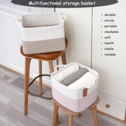 Itopfox Cotton Rope Woven Storage Basket With Handles For Organizing Toys, Books, And Clothes - Decorative Soft Basket For Living Room, Bathroom -Kitchen Chef GUEST 75be0dbc 0649 4ae8 b089 a7b73539c173
