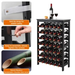Itopfox 7-Tier Bamboo Wine Rack Freestanding Floor With Table Top, Wine Storage Shelf For Kitchen Dining Room Bar, Black -Kitchen Chef GUEST 76070ac4 92ba 4866 aa8a 768a9ae758b9
