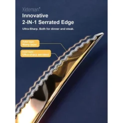 Itopfox 16-Piece Modern Black Hammered Silverware Set With Ultra Sharp 2-IN-1 Serrated Knives, Stainless Steel Flatware Set, Titanium Plated Cutlery -Kitchen Chef GUEST 773be212 7b41 495c a600 0b2611cd0bf2