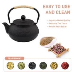 Itopfox Small Cast Iron Teapot With Stainless Steel Infuser For Loose Leaf Tea & Coffee, Stovetop Safe, Enamel Interior, Japanese Style, Black -Kitchen Chef GUEST 77d23370 8c52 47e2 ac68 48b4b40d4f32