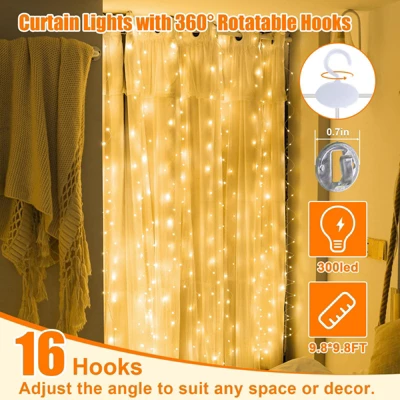 Itopfox Warm White LED Fairy Curtain String Lights With Remote Control For Wedding, Party, Home, Garden, Indoor Decorations 3 Itopfox Warm White LED Fairy Curtain String Lights With Remote Control For Wedding, Party, Home, Garden, Indoor Decorations