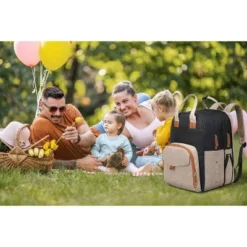 Itopfox Expandable Diaper Backpack For Twins - Dual Compartments, 26-36L Capacity, Includes Changing Pad & Stroller Straps, Unisex Black Khaki