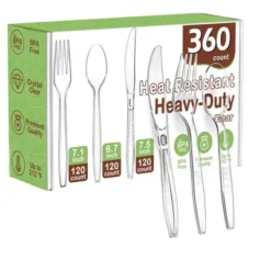 Itopfox 360 Count Plastic Silverware Set, Heavy Duty Disposable Cutlery, Heat Resistant & BPA Free Forks Spoons Knives, Premium Clear Utensils -Kitchen Chef GUEST 7a01d479 5ba2 4ce5 b3cd 80371b7afacf