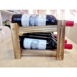Itopfox 8-Bottle Wine Rack - Premium Carbonized Pine Wood, Two-Tier Countertop Design For Kitchen, Dining Room Or Bar -Kitchen Chef GUEST 7b51b880 bcb6 4f72 85af ca3927ec5d37
