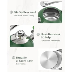 Itopfox Harriet Tea Kettle Stovetop, 2.5 Quart Whistling Stainless Steel Tea Pot With 3-Layer Base Unique Ergonomic Handle, Includes Pot Holder & Mat -Kitchen Chef GUEST 7fd6768c ba02 4f0f 8637 3726218ceabf