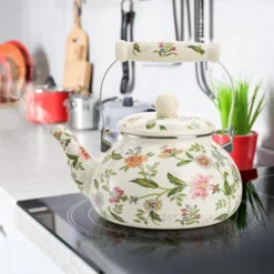 Itopfox Vintage Enamel Tea Kettle, Green Floral Steel Teapot With Cool Touch Porcelain Handle For Stovetop, Home Kitchen Decor, Gift For Housewarming -Kitchen Chef GUEST 8047476c fc27 42e2 a21f c2e91eda2e30