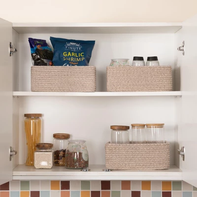 Itopfox 3 Pack Small Storage Baskets For Organizing, Cute Woven Decorative Gift Baskets For Shelves, Mini Closet Organizer Bins With Handles 8 Itopfox 3 Pack Small Storage Baskets For Organizing, Cute Woven Decorative Gift Baskets For Shelves, Mini Closet Organizer Bins With Handles - Image 6