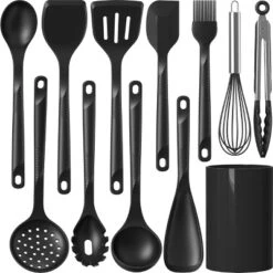 Itopfox Silicone Cooking Utensils Set - Heat Resistant, Nonstick Kitchen Tools With Spatulas, Spoons, Whisk, Tongs, Dishwasher Safe, Black -Kitchen Chef GUEST 80b34b7b a228 4003 b4da e3dde83f83f5