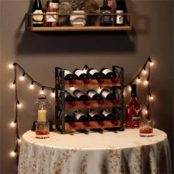 Itopfox 3-Tier Stackable Wine Rack For Cabinet, Solid Wood & Wrought Iron Wine Bottle Holder, Kitchen Bar Dining Room Storage Shelf -Kitchen Chef GUEST 80ccc976 42ac 4eac aae3 9d2b5bf2535d