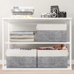 Itopfox Foldable Storage Baskets For Organizing Toys, Books, Shelves, Closet, Large Storage Box With Sturdy Rope Handles, White & Grey -Kitchen Chef GUEST 80f3095a 1af6 4096 8f29 490f0ce4d677